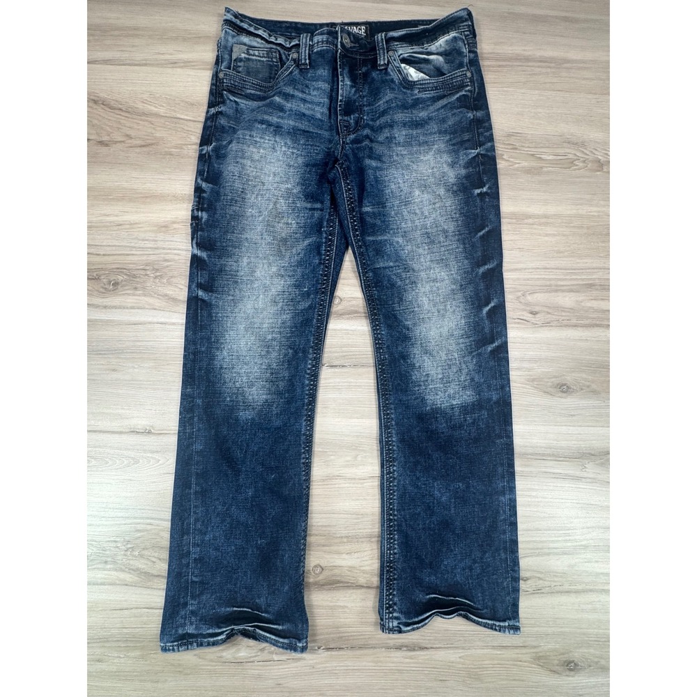 Salvage Mayhem Boot Regular Fit Distressed Dark Wash Jeans‎ Mens 34R MB331AFD